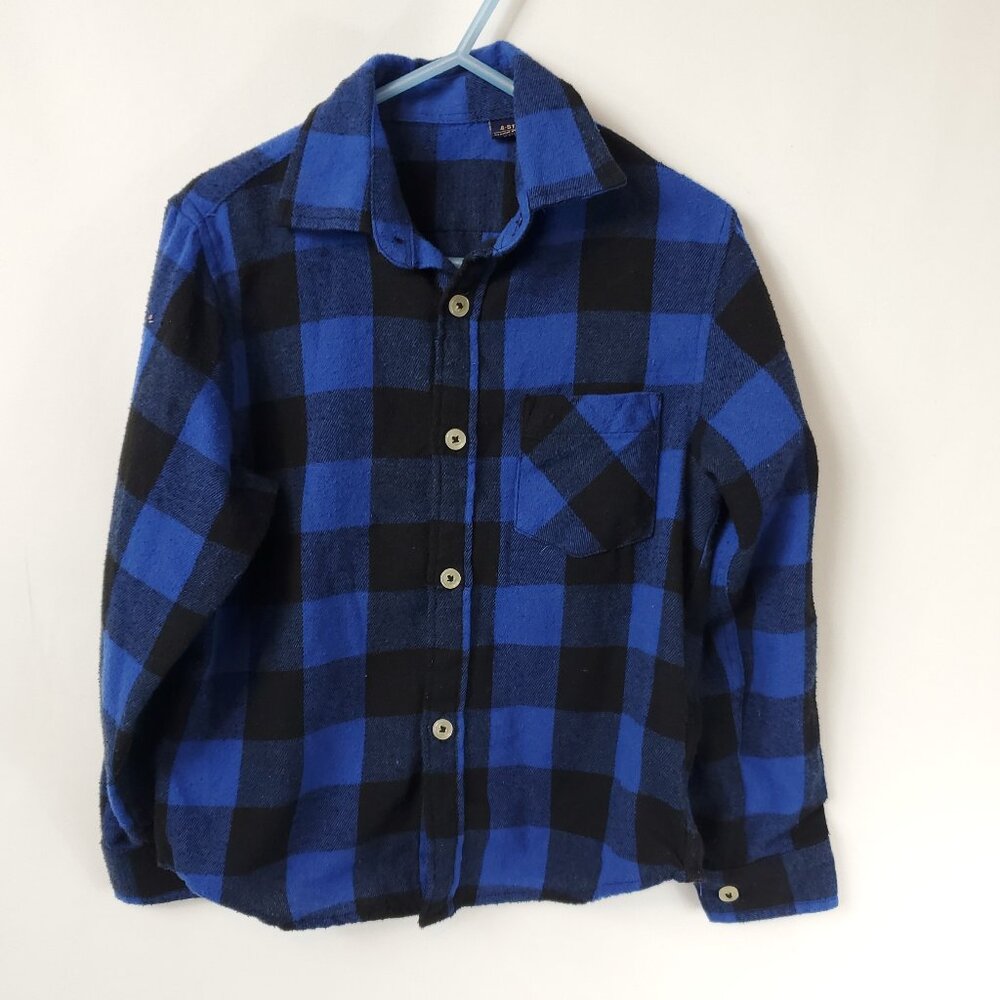 Design in Italy Luxury Boys Blue/Black Plaid Long Slv Button Up Sz 4-5T